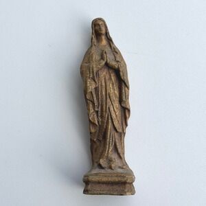Vintage Virgin Mary Statue Small 4.5" Gold Old World Molded Figurine